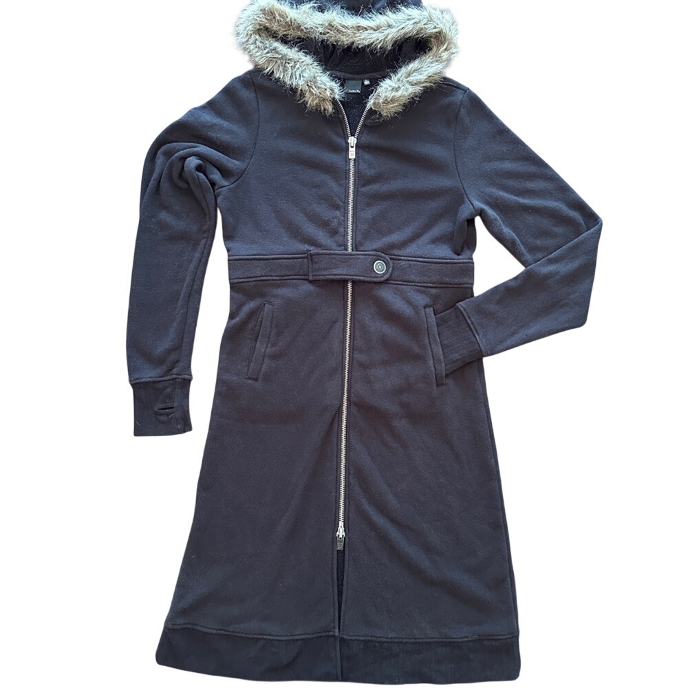 Hurley Longline Sherpa Lined Hoodie Jacket Women Large Black Excellent Faux Fur